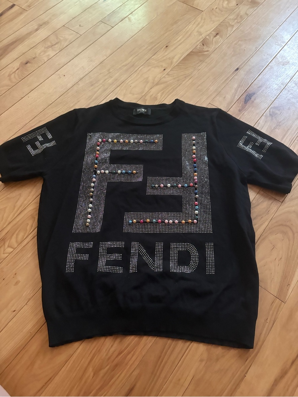 Fendi Black Logo Studded Short-Sleeve Top